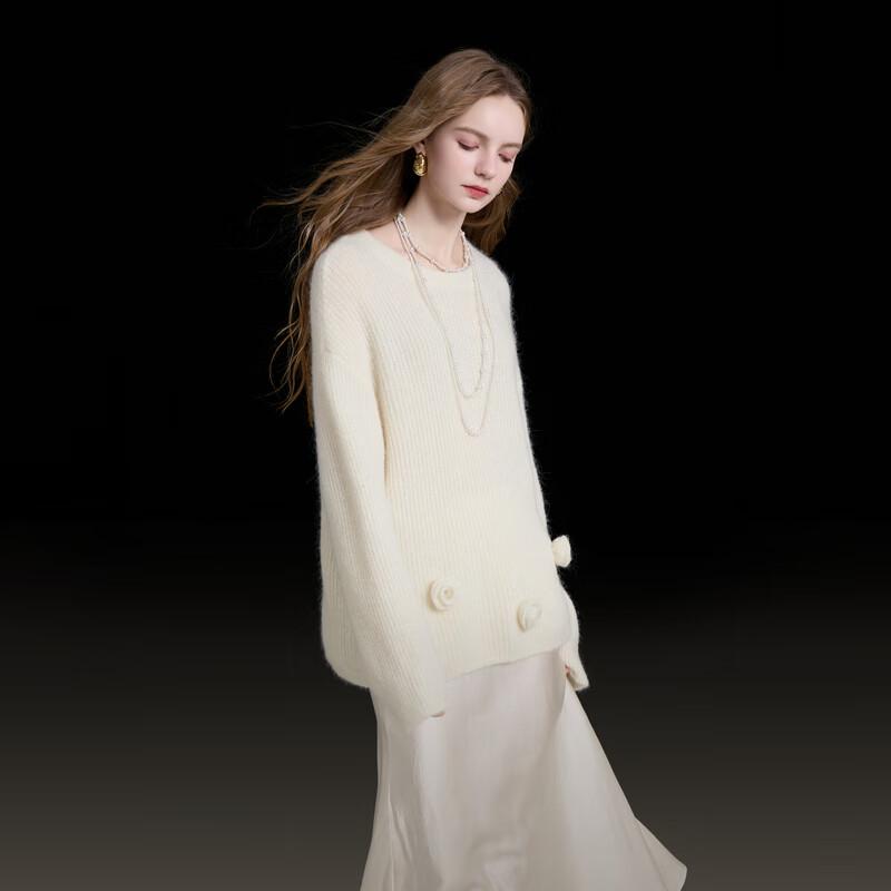 

Sancai 2025 Зимний Свободный Вязаный Пуловер с Цветочным Узором L (165/88A)