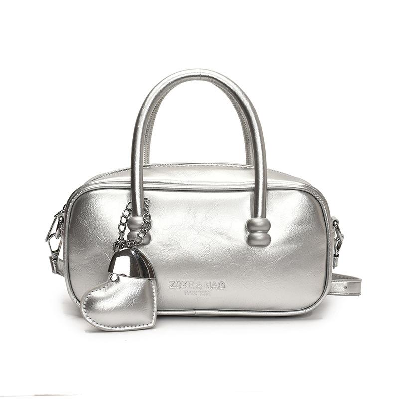 Korean Version of Fashionable Simple Retro Solid Color Portable Boston Bag Casual Versatile Solid Color Commuting Foreign Style Messenger Women's Bag