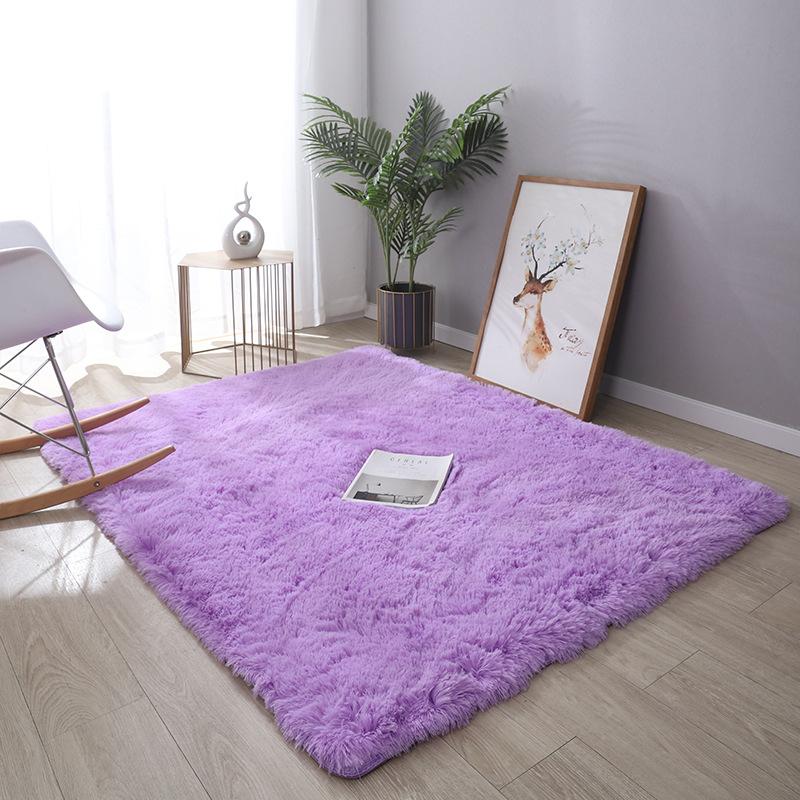 Simple Modern Silk Hair Tie-Dye Carpet Plush Soft Living Room Bedroom Bed Blanket Children's Room Non-Slip Floor Mat