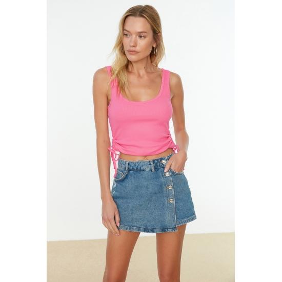 Mailet tricotat elastic, cu volane, cu gât de piscină