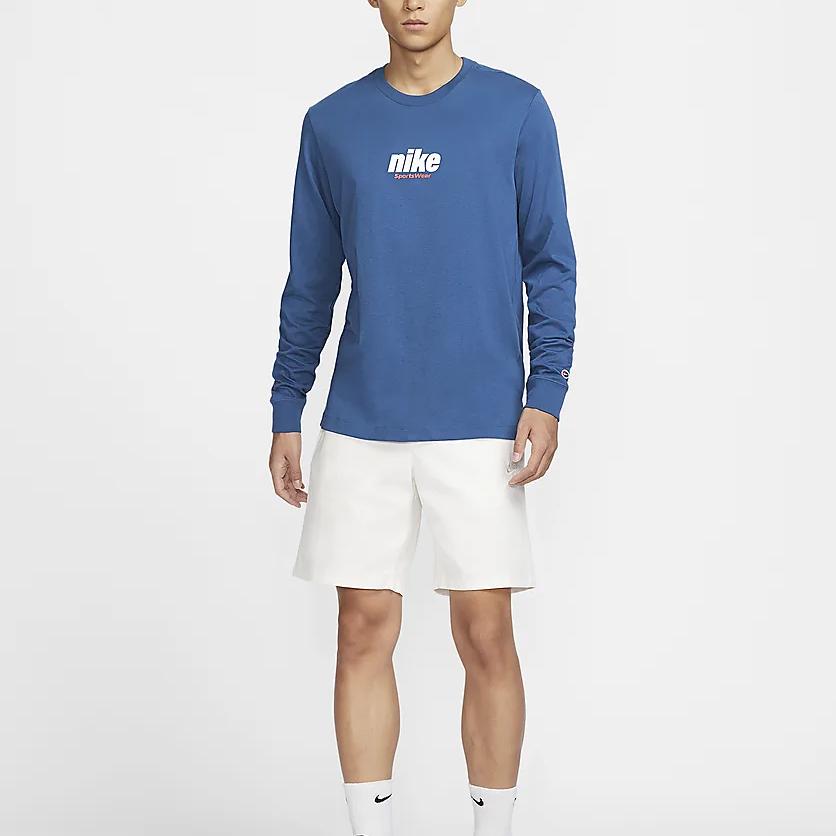 Nike Sportswear Logo Print Crew Neck Long Sleeve T-Shirt Men Tops Garden-Blue HQ1569-421