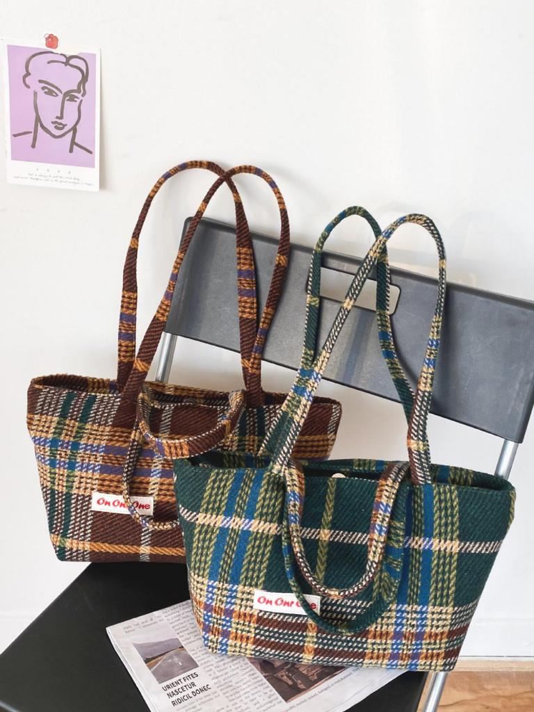 Herbst/Winter Handtasche mit großem Fassungsvermögen im Karomuster - Vielseitige Tragetasche für Damen und Studentinnen im koreanischen/japanischen Stil