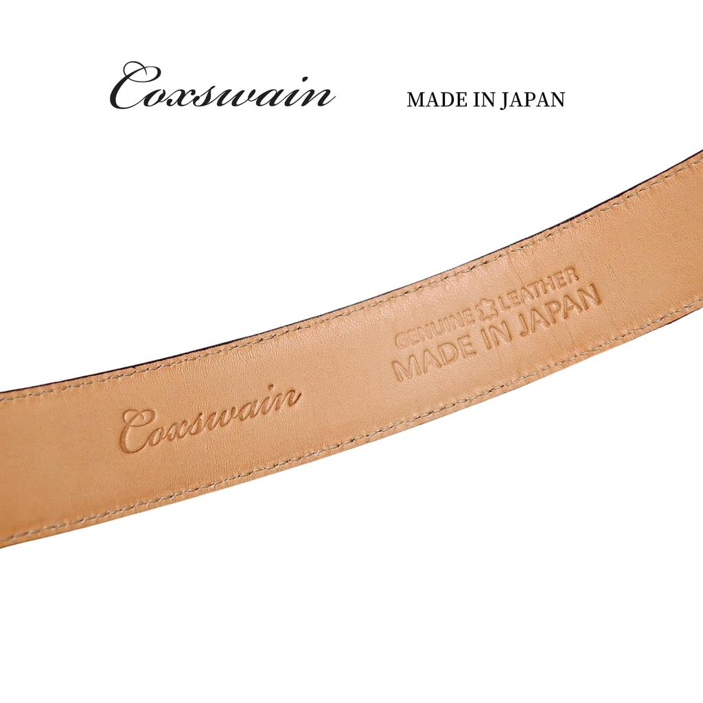 [COXSWAIN] Coxwain Herren Gürtel aus echtem Leder, Braun Krokodilprägung, 30 mm breit, Hergestellt in Japan, CW20203-36
