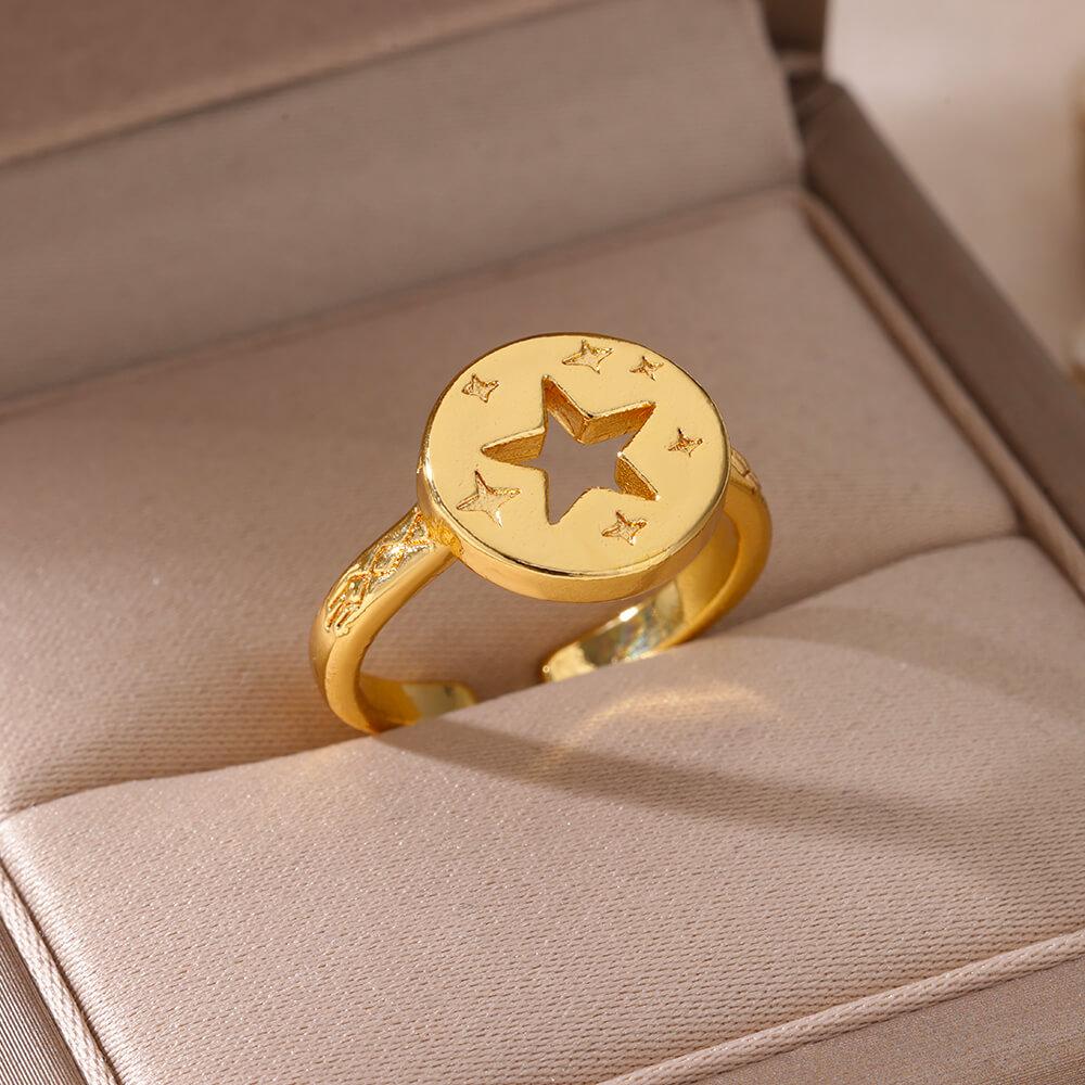 Hollow Little Star Stainless Steel Rings Women Gold Color Open Ring Aesthetic Waterproof Charm Jewelry Wedding Party Accessories
