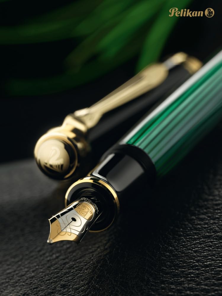Pelikan M1000 Green Stripe Fountain EF Extra Fine Officially Imported Souverän Pen, Nib,