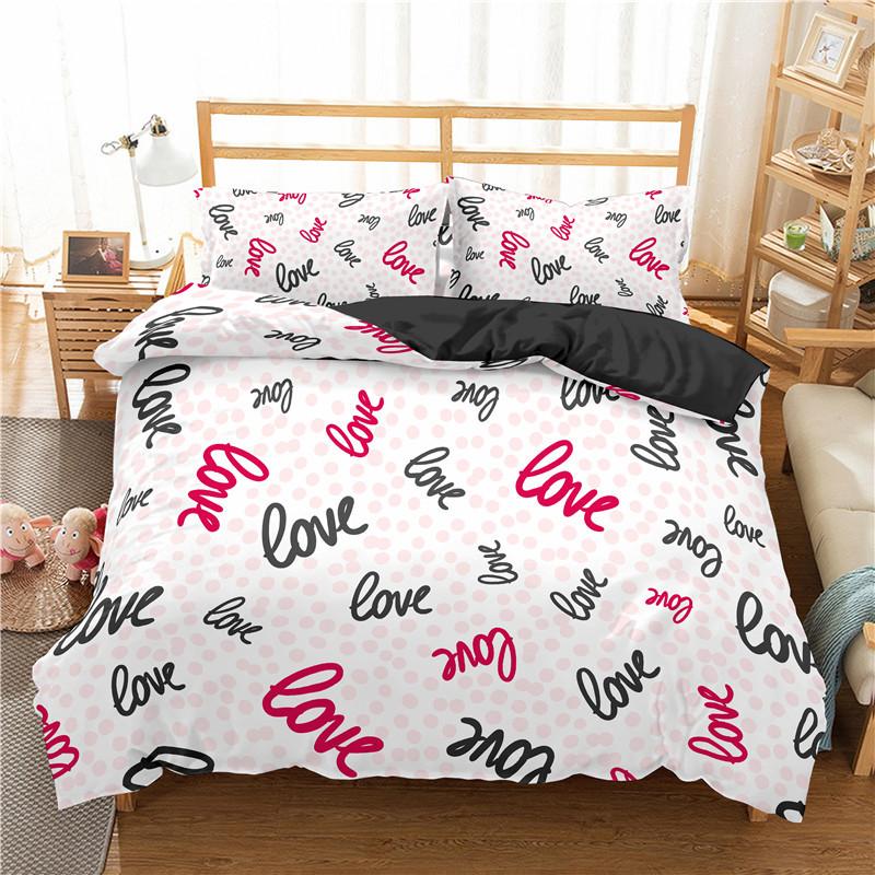 I Love You Duvet Cover Microfiber 2/3 Pcs Bedding Set Queen/King/Full/Twin Letter Hello Love Quilt Cover for Lovers Girls Spouse