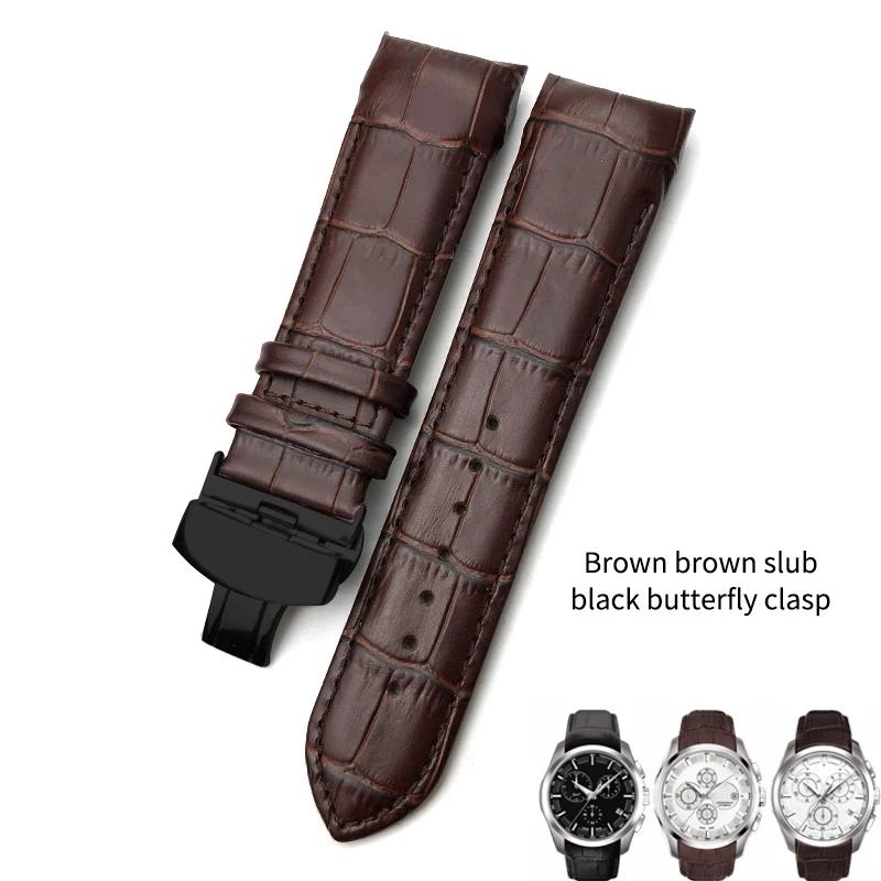 Curved End 22mm 23mm 24mm Genuine Leather Watchband for Tissot T035 T 035617 627 Cowhide Watch Strap Butterfly Clasp Men Tools