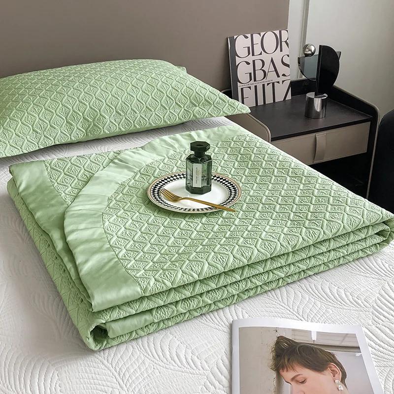 High-End Solid Color European-Style 60 Tencel Three-Piece Bed Cover Set Large Size Lyocell Tencel Thickened Quilted Bed Cover