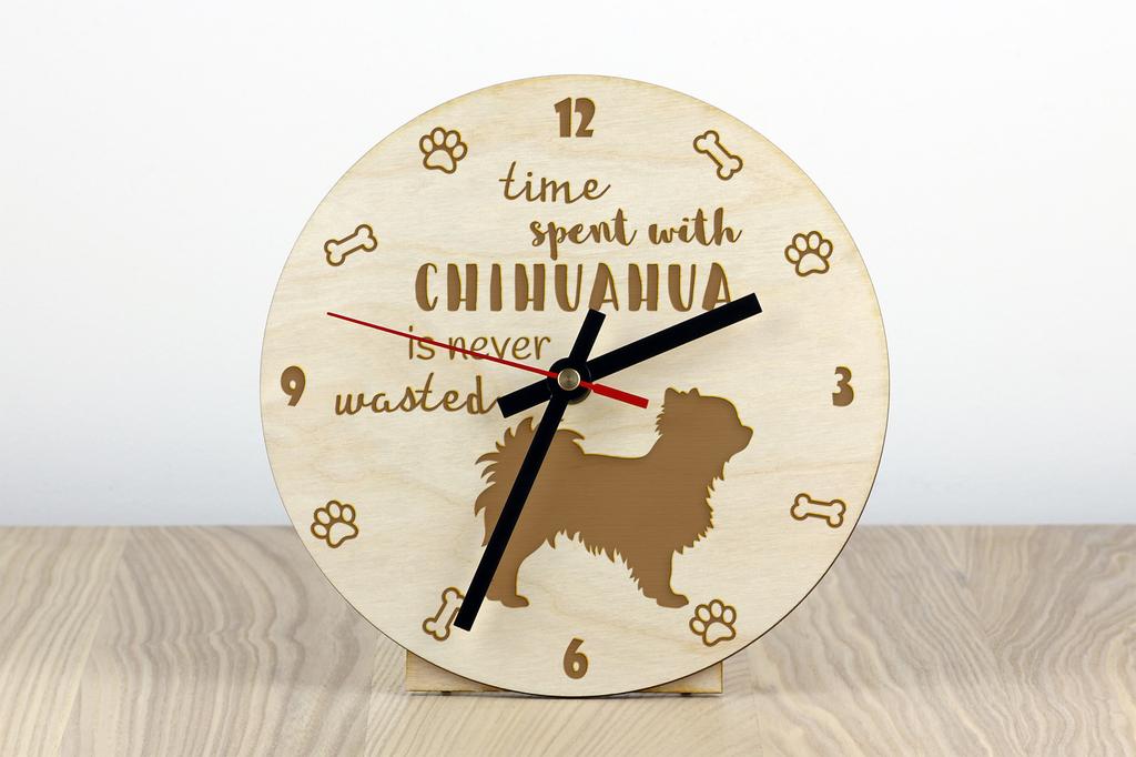 Chihuahua long-haired – Clock with dog, wooden clock with engraving | Art-Dog