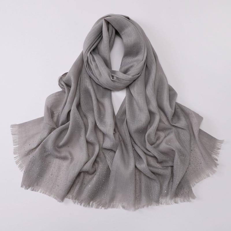 Versatile Solid Color Bamboo Yarn Headscarf With Rhinestones Malay Style Scarf