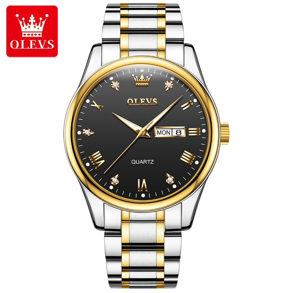 

OLEVS Новые деловые и досуговые часы Золотые с бриллиантами Кварцевые часы Деловые водонепроницаемые светящиеся мужские часы