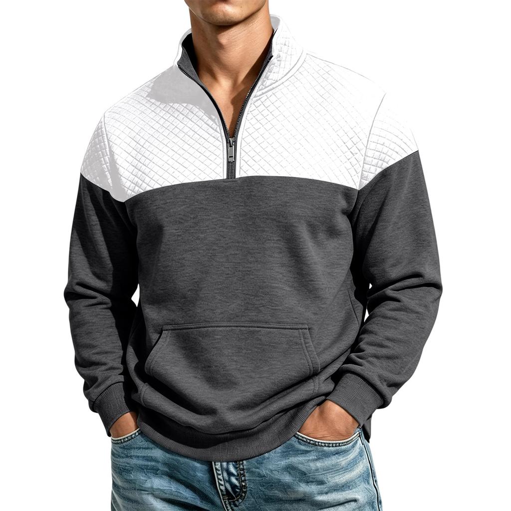 Men's Zip-Up Stand Collar Sweatshirt with Pattern, Loose Fit Casual for Fall Winter