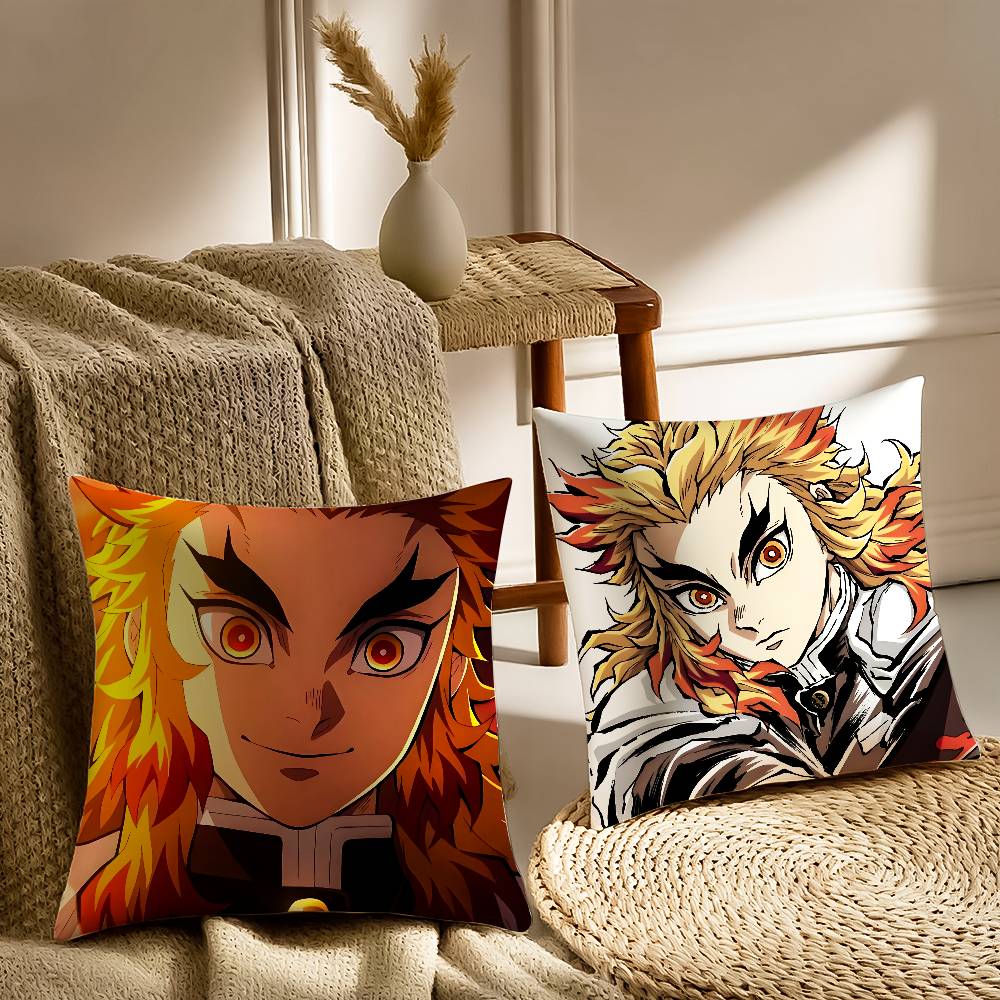 R-Rengoku Kyoujurou Pillow Case Anti-dustmite Pillowcase Invisible Zipper Silky Short Plush Sofa Cushion Cover