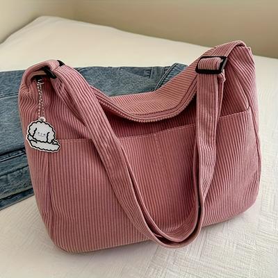 1pc Fashion Corduroy Shoulder Bag for Women, Large Capacity with Zipper Closure, Casual Crossbody Bag with Polyester Lining, Versatile for Daily Use