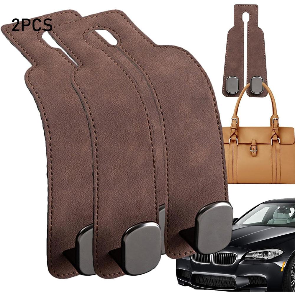 2Pcs Car Hooks for Headrest, Car Seat Back Storage Hook for Headrest, Leather Headrest Hooks for Purses and Bags Car Hooks Purse