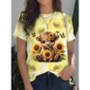 Fashion Women's Crew Neck Short Sleeve 3D Animal Color Printing Animal Short Sleeve Crew Neck T-Shirt