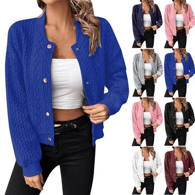 Women's Casual Long Sleeve Baseball Collar Button Front Jackets Outwear Coats