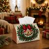 1pc Natural Botanical Art Tissue Box - Xmas Napkin Dispenser, Made of Durable Polyester, Decorated with Pine Wreath Jingle Bell, Suitable for Living R