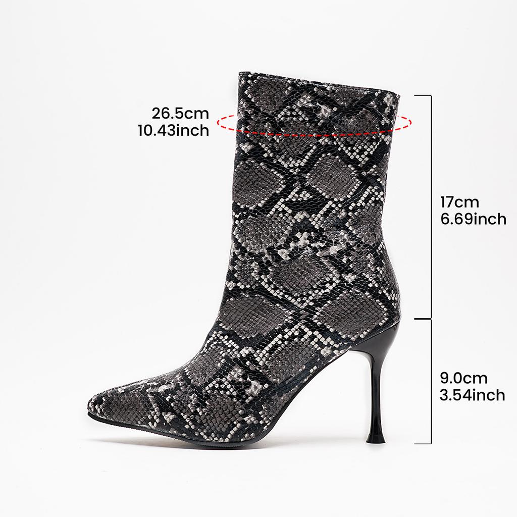 Fashion 2025 Autumn and Winter Women's Boots Sexy and Skinny Ankle Boots Pointed Toe Stiletto Heel Super High Heel Booties Snake Print