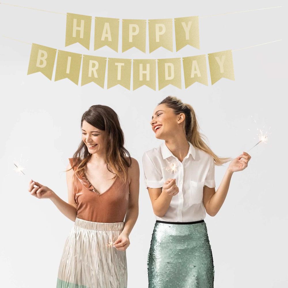 Glitter Rose Gold Happy Birthday Pull Flag Party Decoration Banner
