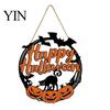 Fall Front Porch Signs Halloween Wooden Wreath Door Hanger Sign, Pumpkin Ghost Black Cat Witch Ornaments Bat Patterns, Hanging Plaque for Farmhouse
