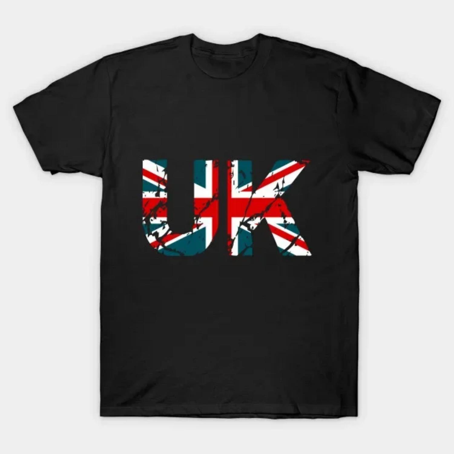 

Fashion Design United Kingdom Flag Letter Printed T-Shirt 100% Cotton O-Neck Summer Short Sleeve Casual Mens T-shirt Size S-3XL XXXXXL чорний