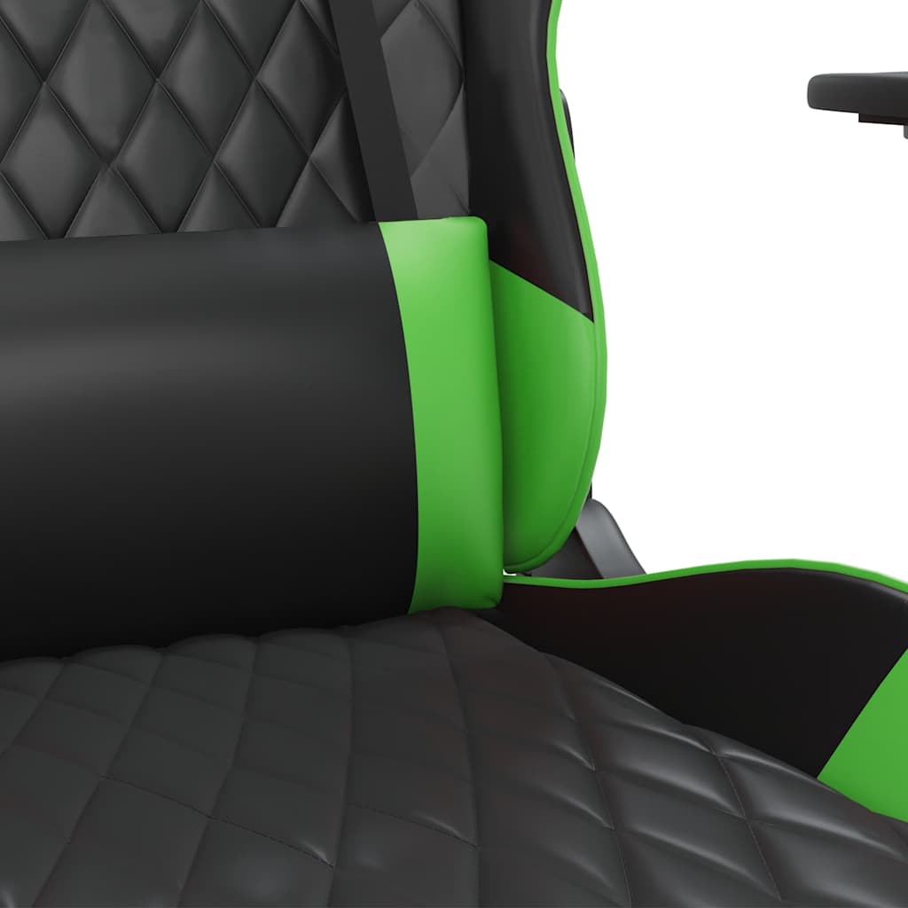 Gaming Chair with Massage Function & Footrest Black & Green Artificial Leather