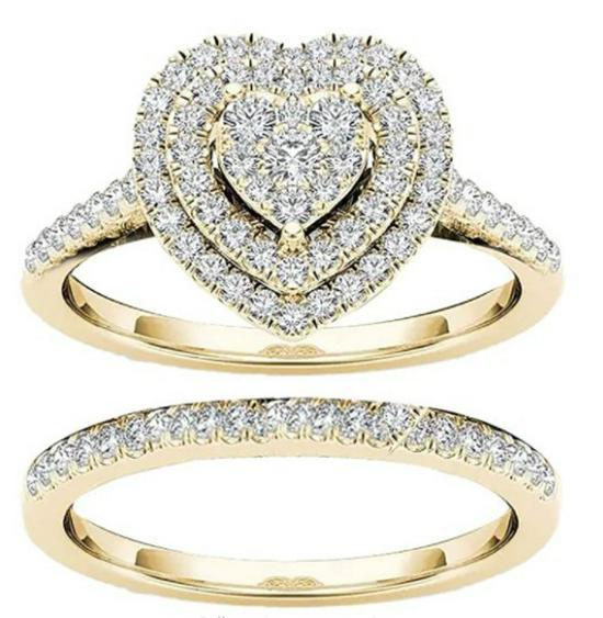Hecheng Stylish Two-Piece Love Ring with Diamond Halo
