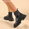 Plateau Damen Stiefeletten Mittelhohe Absätze Designerschuhe Schnürstiefel Chunky Motorradstiefel Trend Winter Goth Neu Botas De Mujer