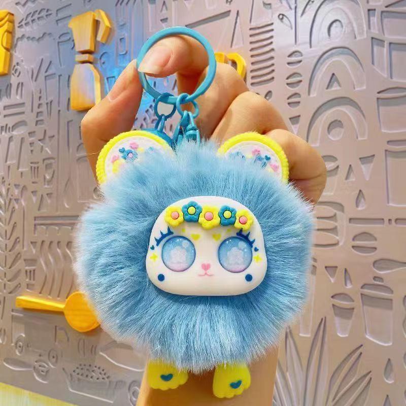 Cute Flower Bear Pom-Pom Doll Keychain & Backpack Ornament Flower Sweetheart Bear синий