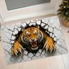 3D Broken Wall Tiger Flannel Mat Home Entrance Door Anti-Slip Foot Mat Foyer Doorway Water-Absorbing And Welcome Mat