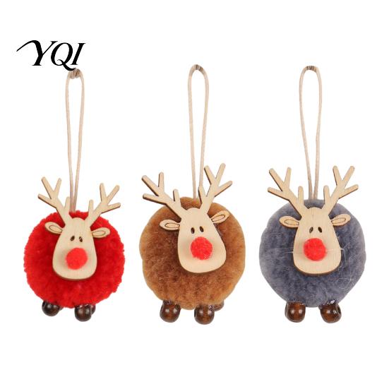 Rustic Style Christmas Tree Decorations Felt Elk Hanging Ornaments, Cute Fuzzy Pom Reindeer Creative for Stores Pendant, Holiday Party Winter