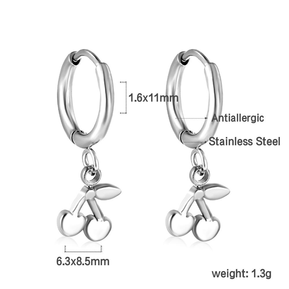 Fashionable Cute Cherry Pendant Earrings Stainless Steel Daily Sweet Jewelry Gold Plated for Girls Women's Stud Earrings Gift