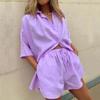 Cotton Casual Suits Women Long Sleeve Sets Home Wear Solid Tops Female Shorts Two Piece Sets Spring Summer