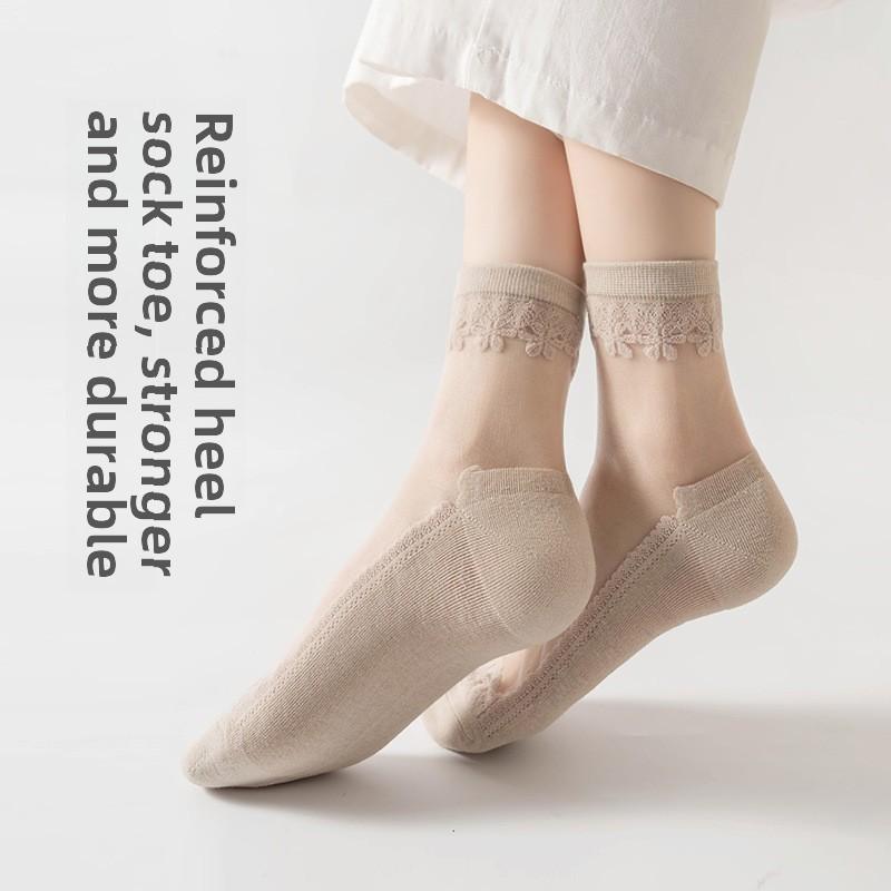 5 Paar Damen Frühling und Sommer Neue Mode Kristall Seidenstrümpfe In Zylinder Jacquard Socken