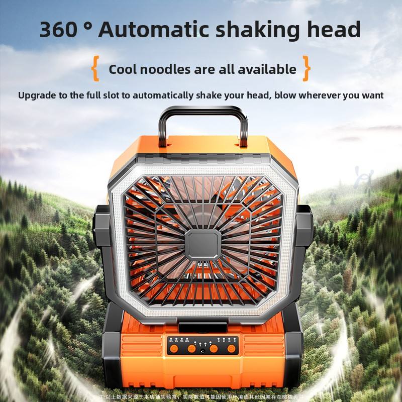 Portable Camping Fan Rechargeable Battery Operated with Lights Outdoor Beach Tent Fan 4 Speed Adjustable Brightness Heavy Duty