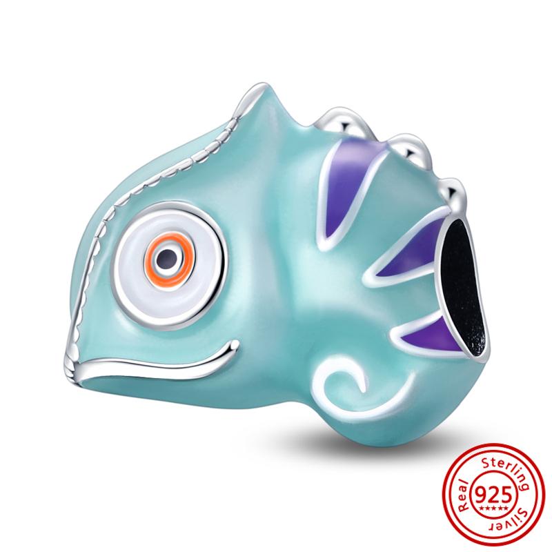 Hot Sale S925 Sterling Silver Blue Zircon Chameleon Starfish Shell Bee Beads Fit Original  Bracelet DIY Charm Jewelry