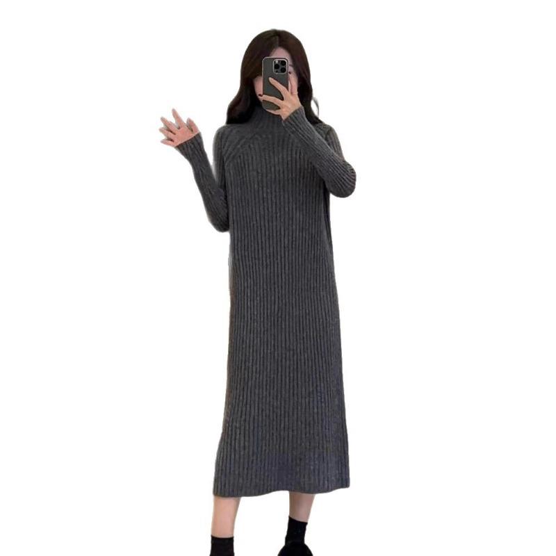 Versatile Semi-turtleneck Knitted Dress Women's Autumn and Winter New Basic Loose and Thin Medium and Long Sweater Skirt