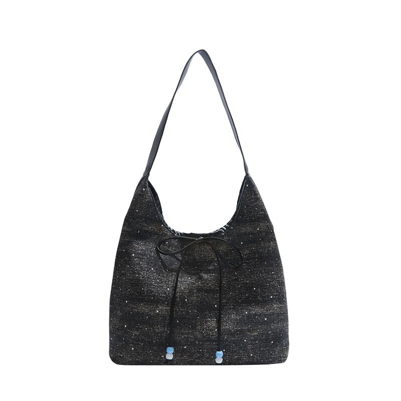 Largecapacity commuter underarm bag women's new spring and summer bow shoulder bag casual denim tote bag