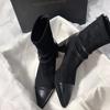 Women's Boots 2025 Spring and Autumn Thick Heel Pointed Splicing Elastic Skinny Boots Large Short Tube Middle Heel Women's Boots