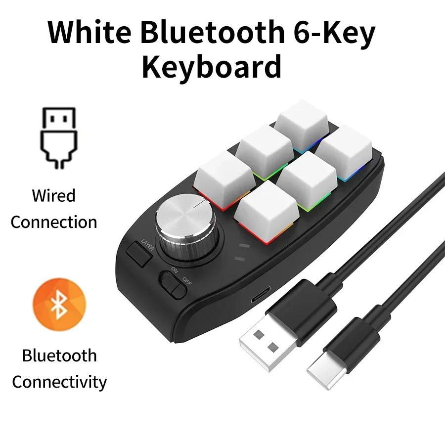 6 Keys 1 Knob Macro Custom Programming Keyboard 2.4G/Bluetooth/Wired Mini RGB Gaming Wireless Bluetooth Knob Mechanical Keypads