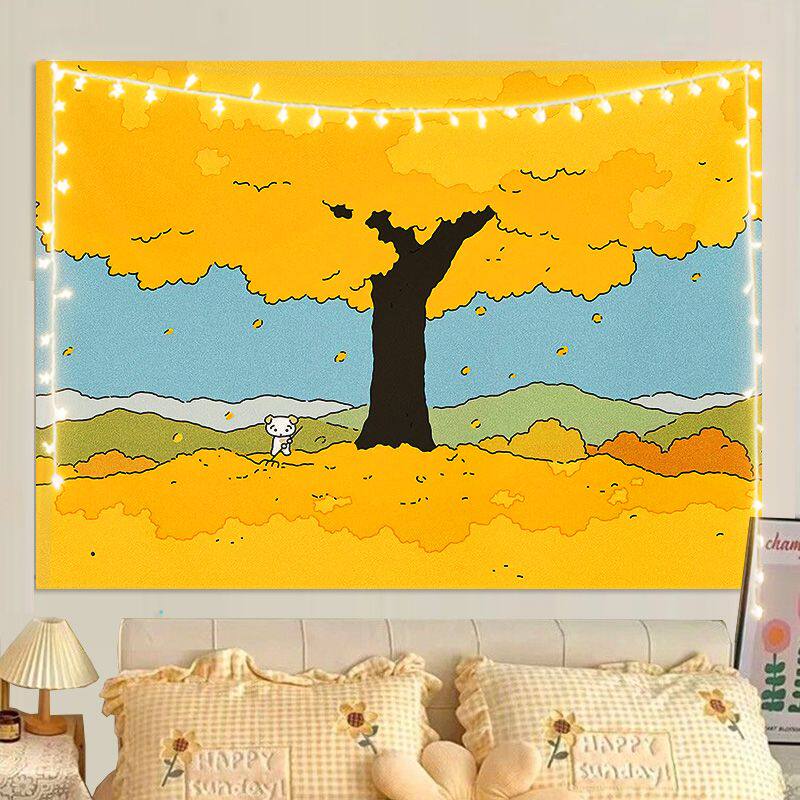 Cute Cartoon Wall Tapestry for Bedroom Healing Decor Unique Living Room Wall Hanging Art Cloth