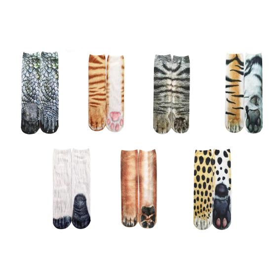 1 para długich skarpet 3D z kreskówkowym nadrukiem łap zwierząt, skarpetki sportowe, miękkie, wygodne, elastyczne, można prać w pralce