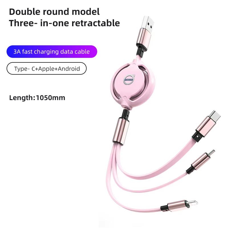 3 In 1 Fast Charger USB Data Cable Car Accessories For Volvo XC90 V90 V60 XC60 V40 S80 S60 S90 C40 XC40 V70 XC70 C30 C70 EX90 Rd