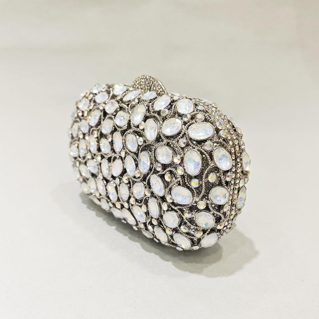 White/Silver Clear Stone Women Bags Crystal Wedding Party Evening Clutches Purses For Women Prom Minaudere Diamond Bridal Clutch