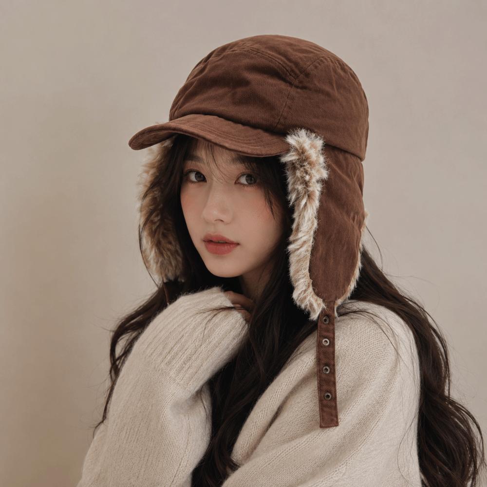 Thickened Lei Feng Hat Windproof Ski Headwear Retro Style Ski Pilot Cap Outdoor Cycling Skiing