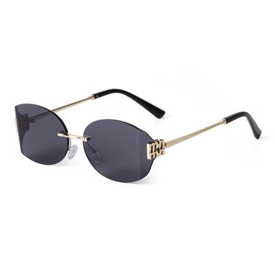 Trendy Oval Gradient Lens Rimless Sunglasses Brand Design Women Men Luxury Metal Rivets Gray Shades Sun Glasses Eyewear Female