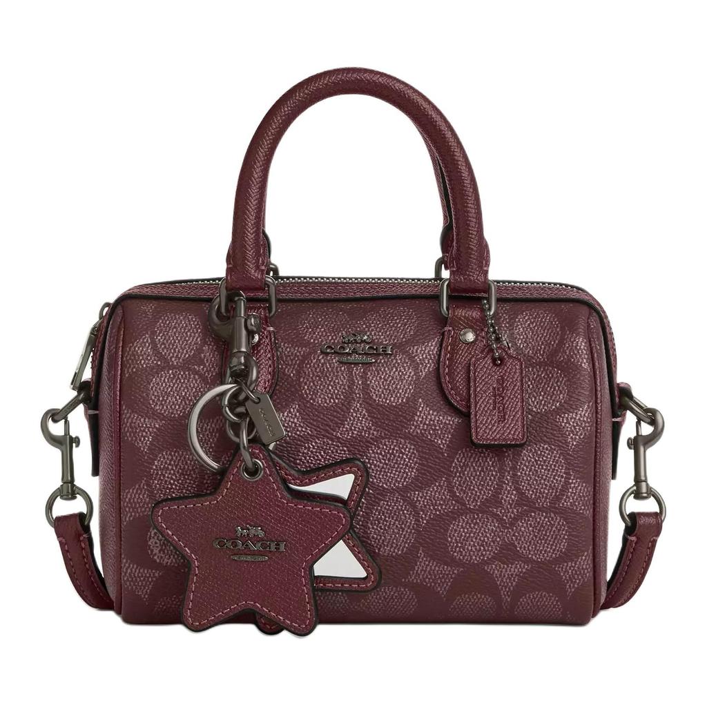 Coach Rowan 18 Logo Zip Closure Coated Canvas Crossbody Tote Bag Small Women Handbags Wine CX186-QBO2Q