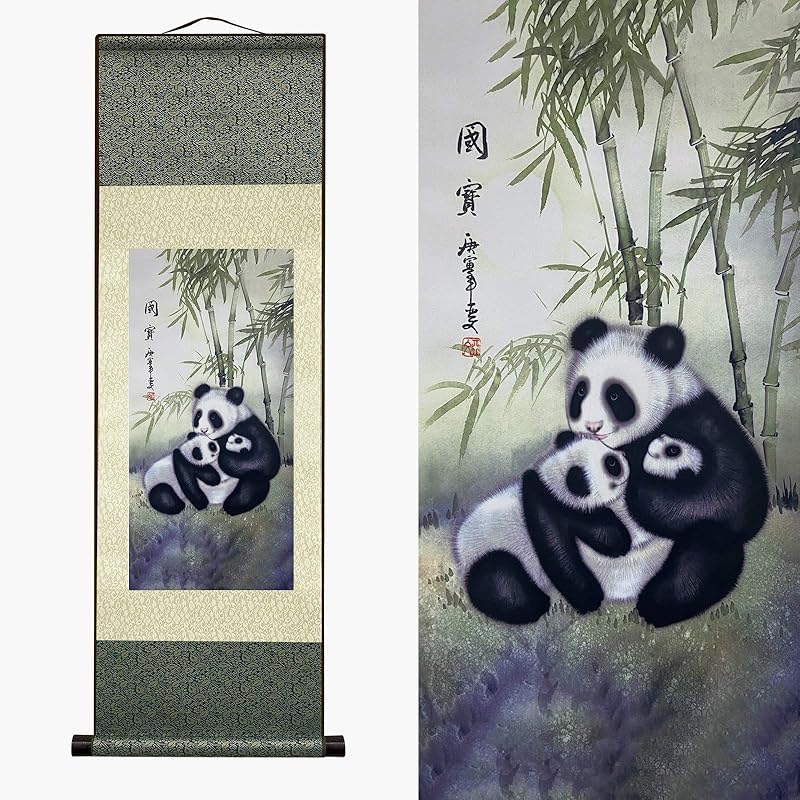 AtfArt Asian Wall Decor - Beautiful Silk Scroll Painting of Waterfall River Landscape - Mountain Spring Autumn Color Oriental Decor Chinese Art Wall