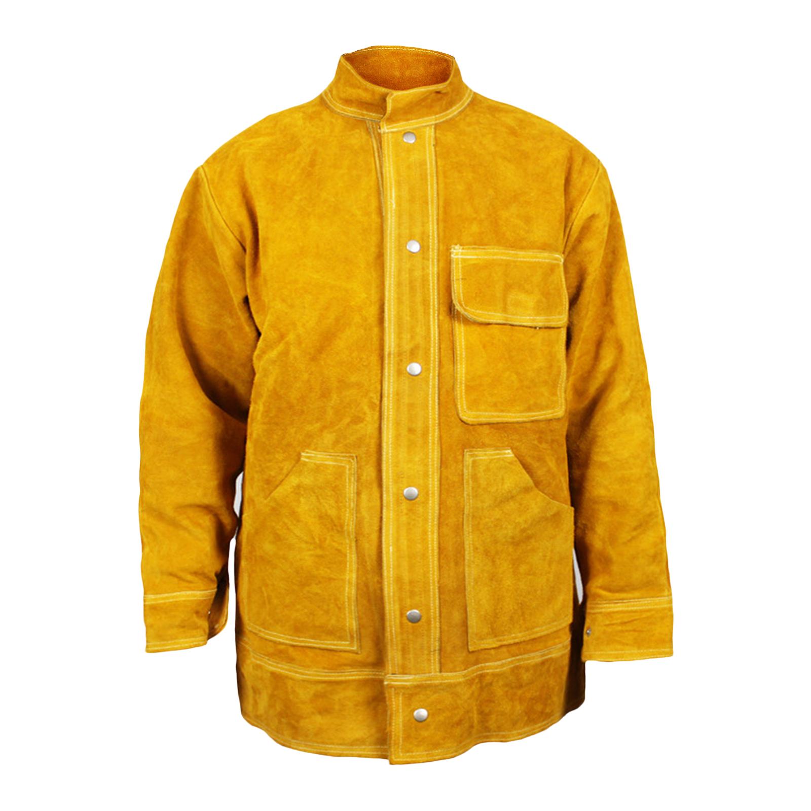 

Сварочная куртка - Сверхпрочный сварочный фартук с рукавами, Тепло- и огнестойкое пальто сварщика из коровьей кожи XL